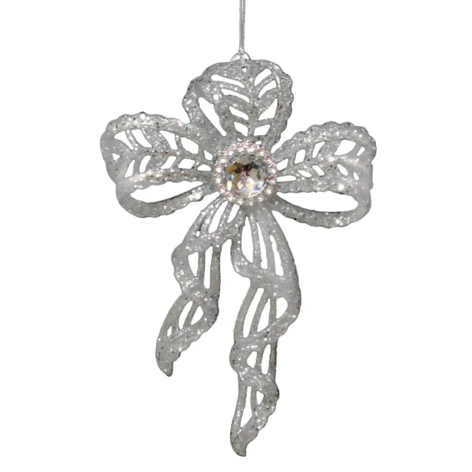 ORN SILVER BOW 6″ ENGRAVED W/ JEWEL AND GLTR.