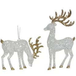 ORN SILVER /CHAMP. REINDEER 5.5″ W/ GLITTER 2/S