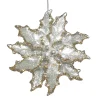 ORN SILVER HOLY SNOWFLAKE 4.5″ W/ BRIGHT GLITTER & GOLD EDGE