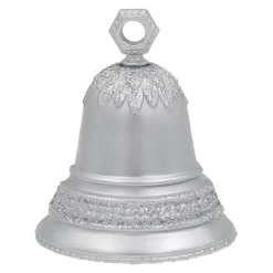 ORN SILVER LIBERTY BELL 3″ MATTE W/ GLTR.