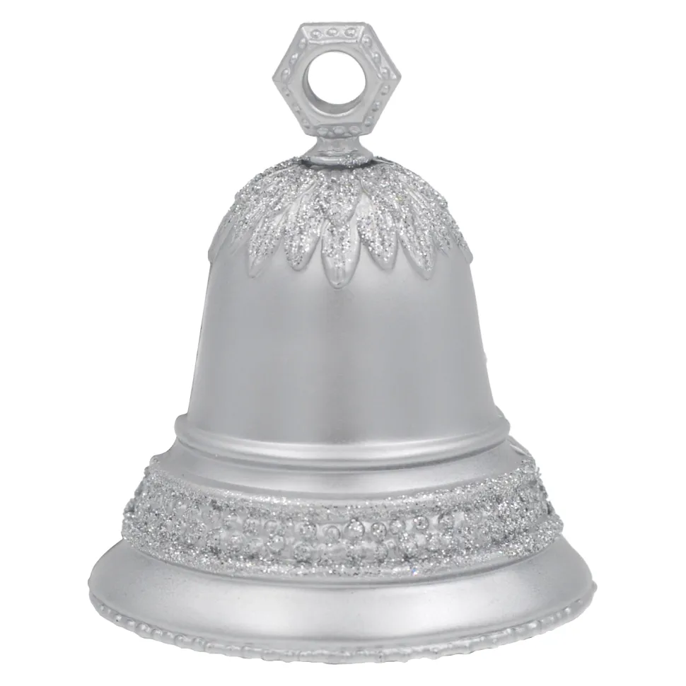 ORN SILVER LIBERTY BELL 3″ MATTE W/ GLTR.