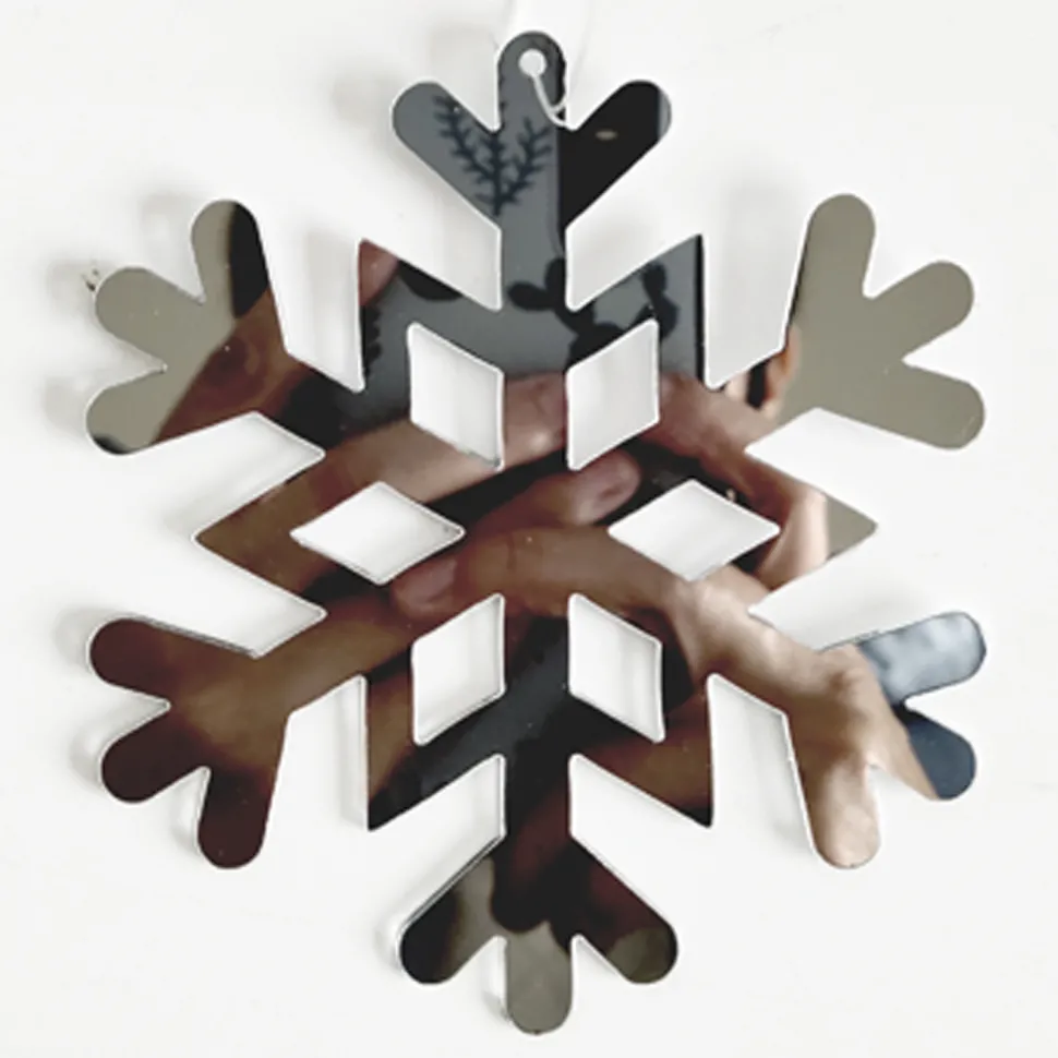 ORN SILVER SNOWFLAKE MIRROR 4″