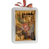 ORN TIN/WOOD 6.5″ SNOWMAN, HOUSE SCENE