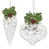 ORN WHITE FINIAL 6.5″/ ONION 5″ WHITE CUTOUT W/ BERRIES 2/S