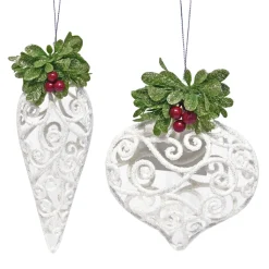 ORN WHITE FINIAL 6.5″/ ONION 5″ WHITE CUTOUT W/ BERRIES 2/S