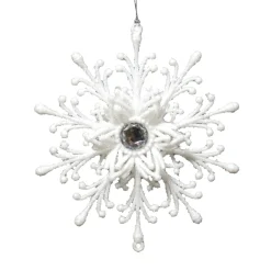 ORN WHITE SNOWFLAKE 5″ W/ JEWEL & GLTR.