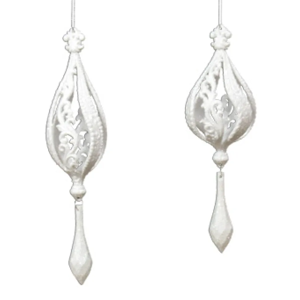 ORN WHITE SPIRAL DROP 7.5″ & 8.5″ W/ GLTR. 2/S