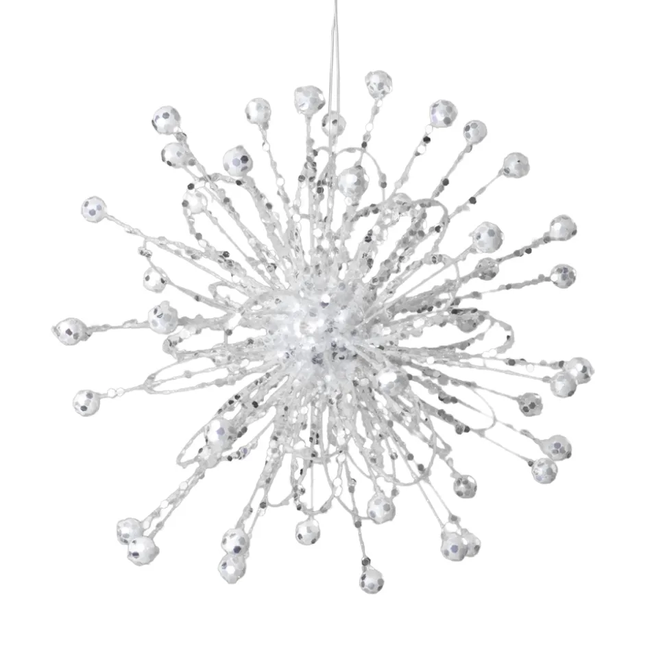ORN WHITE STARBURST 7.5″ W/ WHITE GLTR