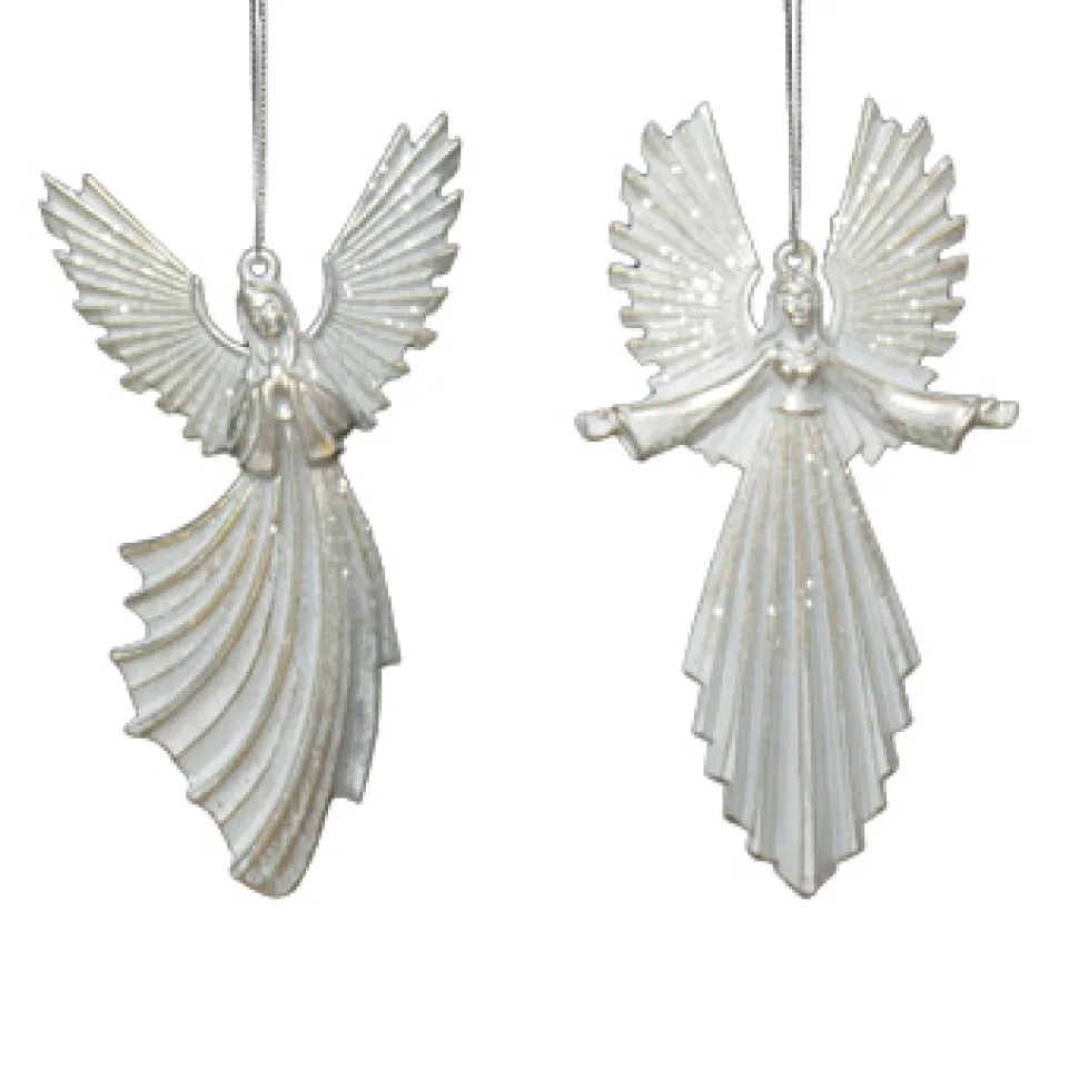 ORN WHITE/GOLD ANGEL 6″ BRUSHED W/ GLTR. 2/S