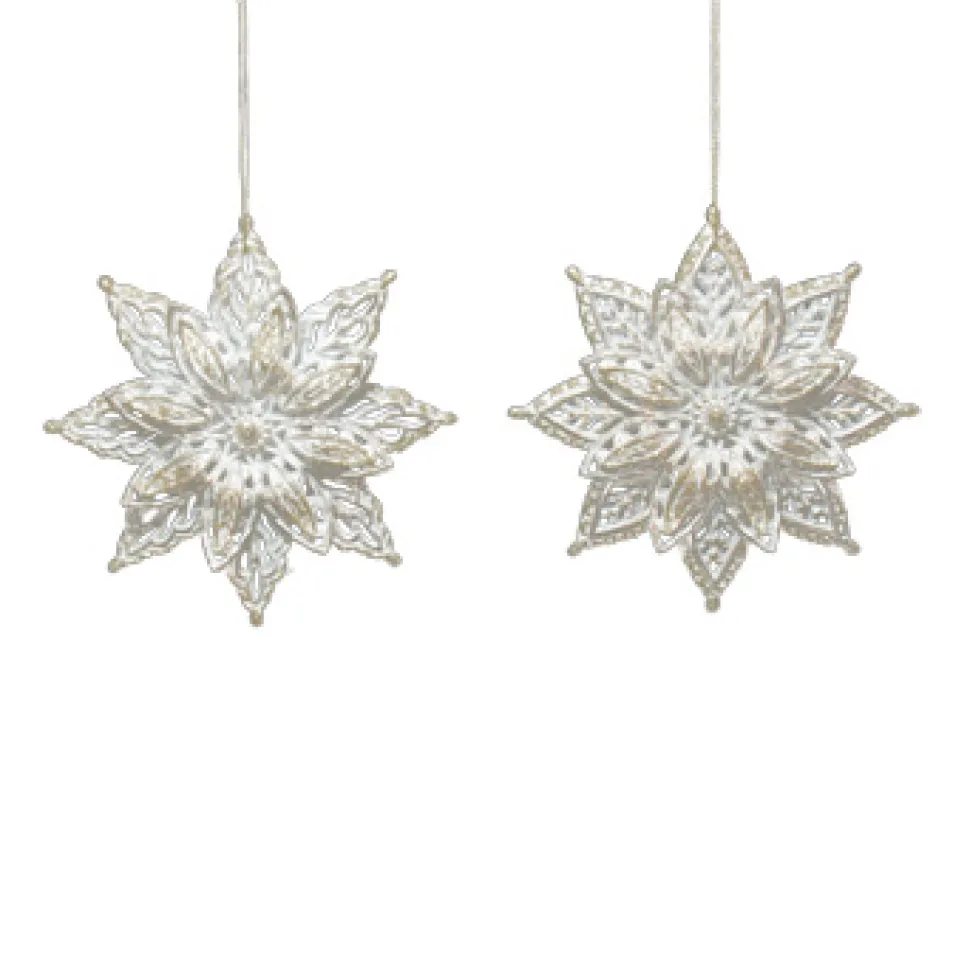 ORN WHITE/GOLD SNOWFLAKE W/ WHT. GOLD GLTR. 2/S