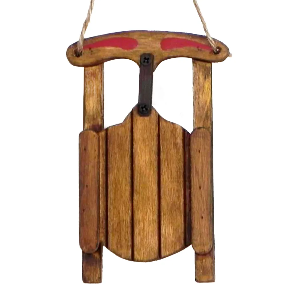 ORN WINTER WOODEN SLED 4″ BROWN/NAT