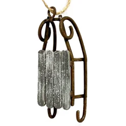 ORN WINTER WOODEN SLEIGH 4″ BROWN/NAT