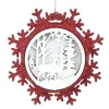 ORN WOODEN DEER IN SNOWFLAKE 5″ RED/ WHITE