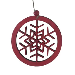 ORN WOODEN DISC SNOWFLAKE 6″ RED