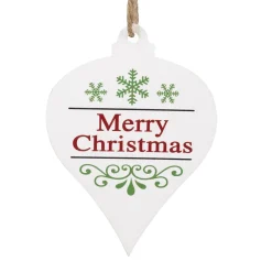 ORN WOODEN FINIAL 4″ W/ RED/ GREEN MERRY CHRISTMAS PRINT