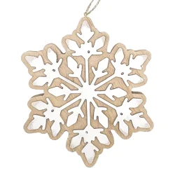 ORN WOODEN SNOWFLAKE 6.5″ BROWN/WHITE