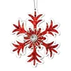 ORN WOODEN SNOWFLAKE 6″ W/GEM RED/ WHITE