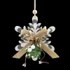 ORN WOODEN SNOWFLAKE 5″ WHITE/ GRAY W/BOW & GRNS