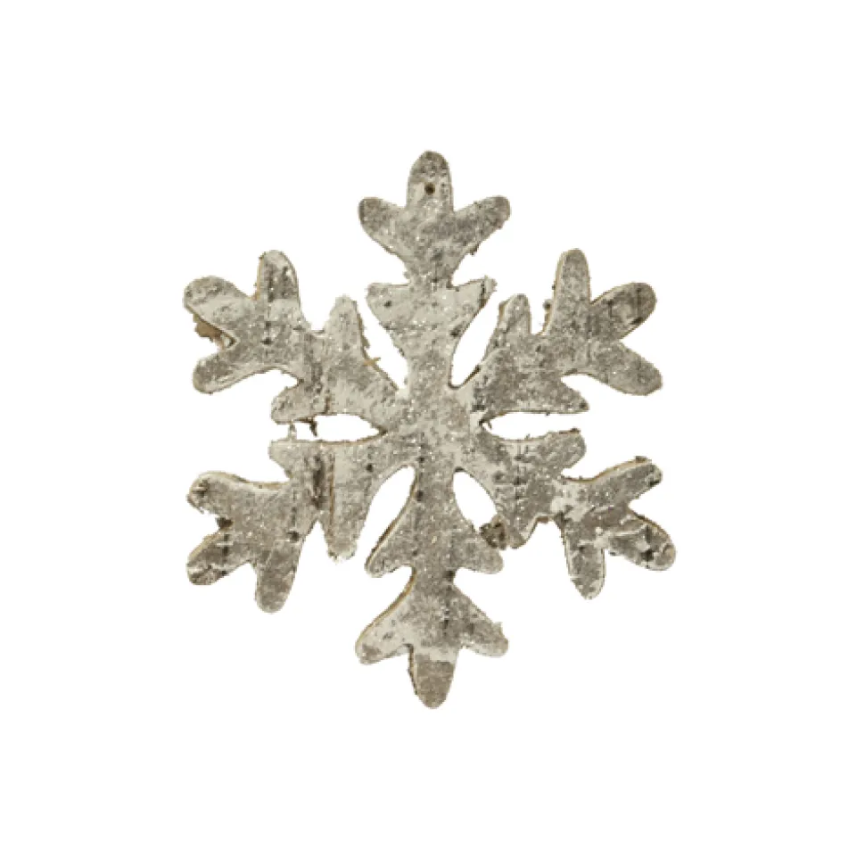 ORN WOODEN SNOWFLAKE 6″ WOOD/BIRCH LOOK W/ GLTR