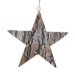 ORN WOODEN STAR 8″ BIRCH LOOK FROSTED