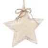 ORN WOODEN STAR 8.5″ NATURAL/ WHITE W/ SHERPA & BOW