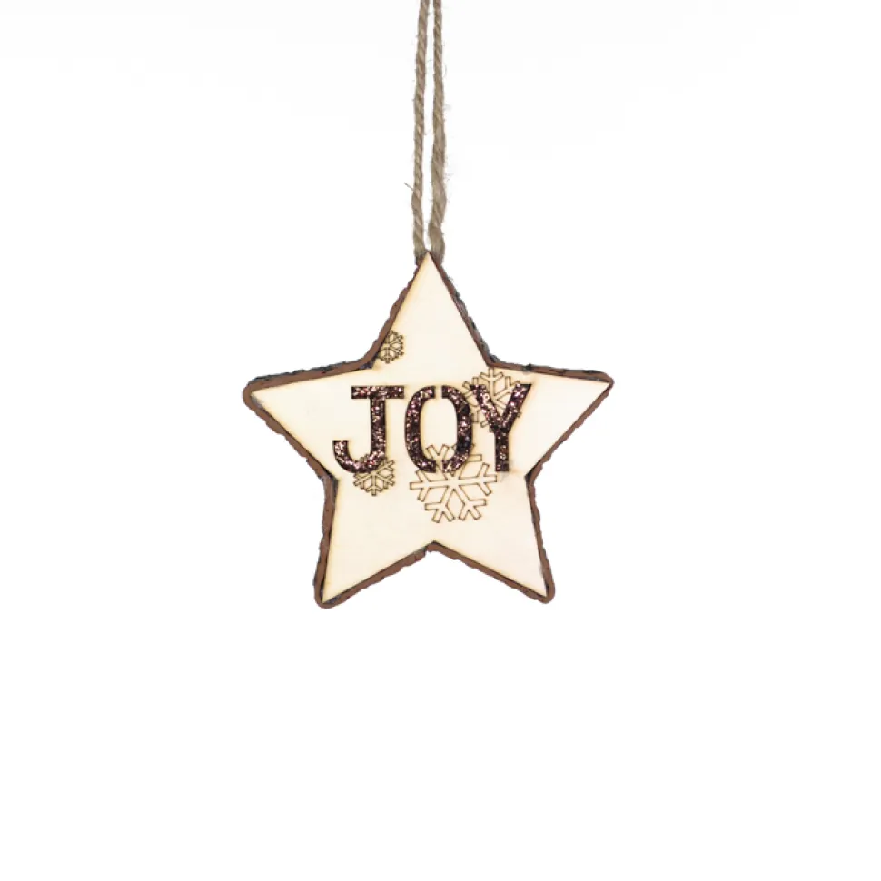 ORN WOODEN STAR 4.75″ NATURAL JOY
