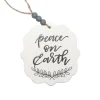 ORN WOODEN TAG 4″ WHITE “PEACE ON EARTH” 4″