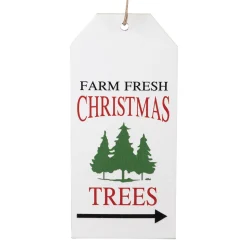 ORN WOODEN TAG 5″WHITE W/ GREEN TREE