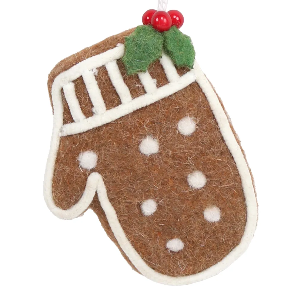 ORN WOOL BAKERY GINGERBREAD MITTEN 4.5″ BROWN/WHITE
