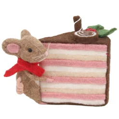 ORN WOOL BAKERY MOUSE TABLE DECOR 7.5″ BROWN/WHITE CLINGING TO A CAKE