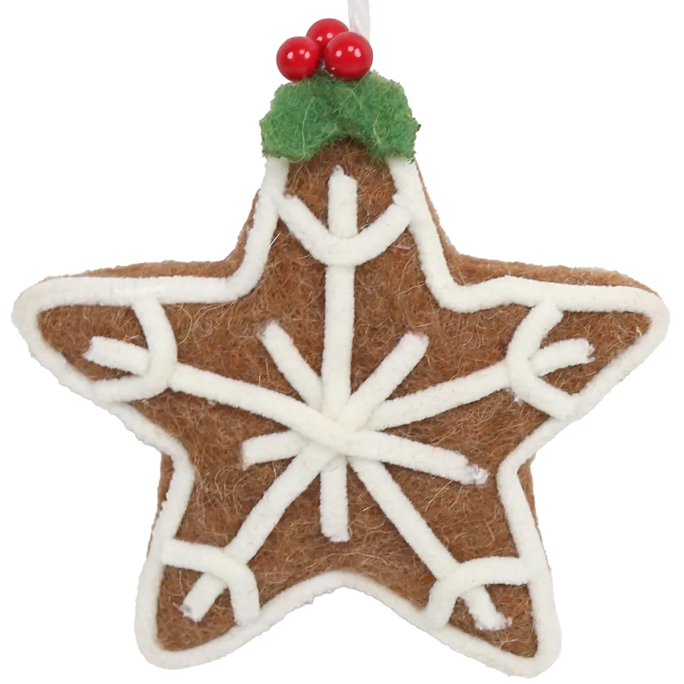 ORN WOOL BAKERY STAR COOKIE 4.5″ BROWN/WHITE