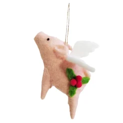 ORN WOOL FLYING PIG 4.5″ PINK