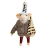 ORN WOOL MOUSE 5.5″ BROWN FUR COAT WITH CHRISTMAS TREE