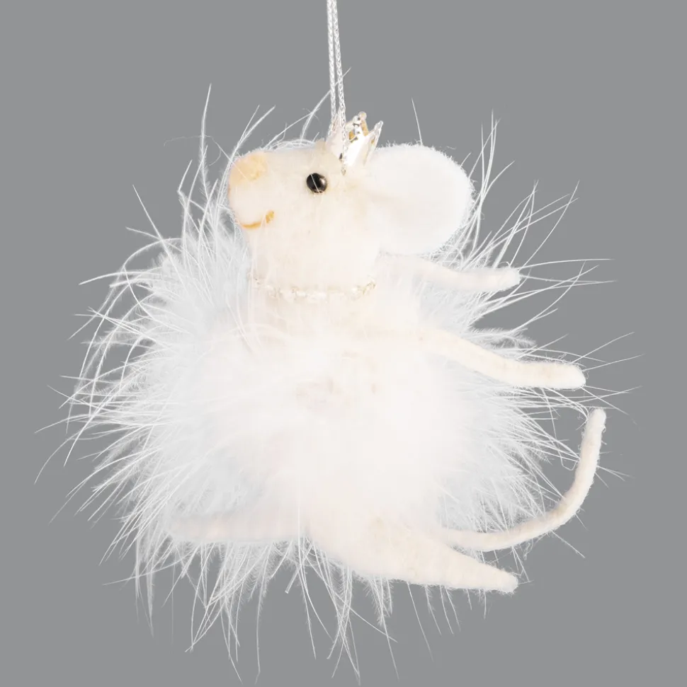 ORN WOOL MOUSE 4.75″ BALLERINA W/ FEATHER TUTU