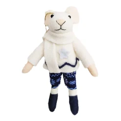 ORN WOOL MOUSE 5.5″ W/ BLUE PANTS & WHITE SCARF