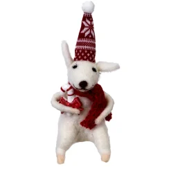 ORN WOOL MOUSE 3.5″ W/CANDY CANE RED NORDIC HAT