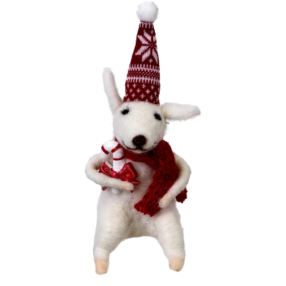 ORN WOOL MOUSE 3.5″ W/CANDY CANE RED NORDIC HAT