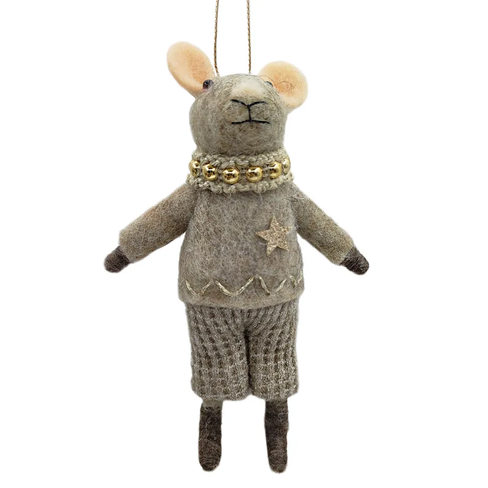 ORN WOOL MOUSE BOY W/ TWEED PANTS 6.5″ GREY/BROWN