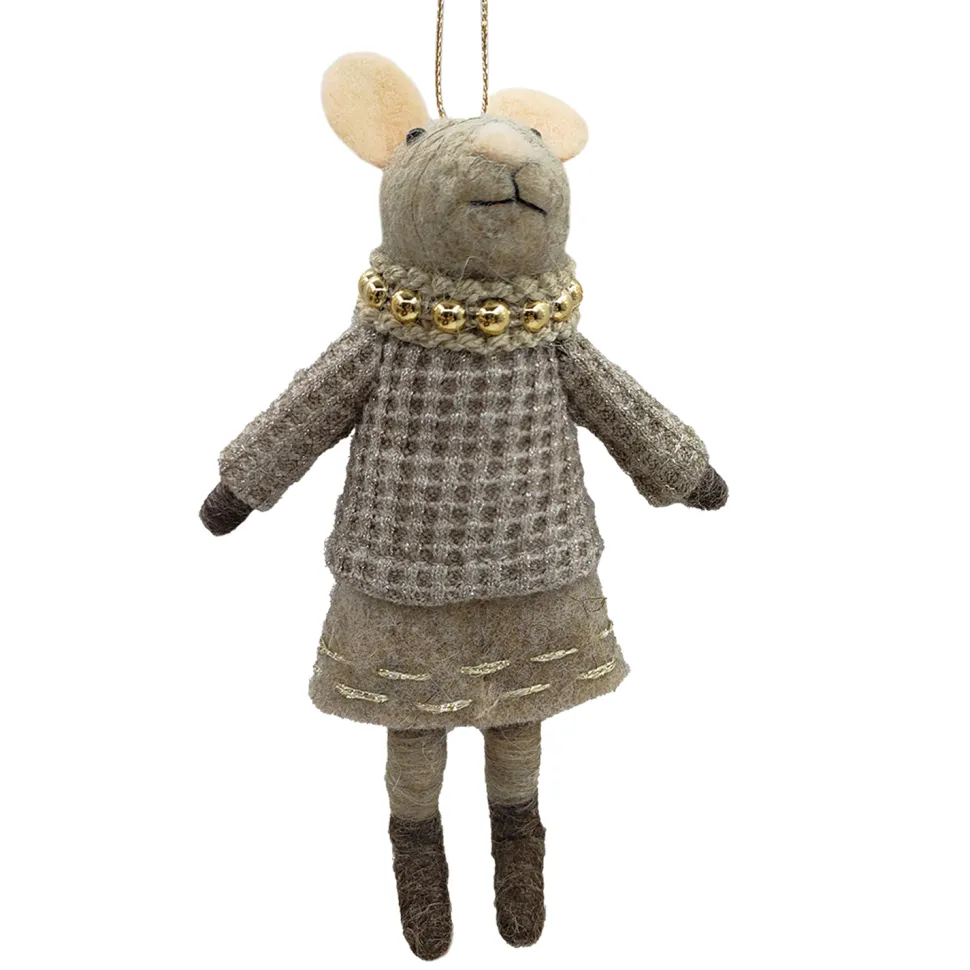ORN WOOL MOUSE GIRL W/ TWEED SWEATER 6.5″ GREY/BROWN