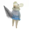 ORN WOOL MOUSE HOLDING A TREE 5″ ICED BLUE/SILVER