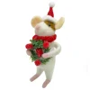 ORN WOOL MOUSE HOLDING A WREATH 5.5″ RED/WHITE