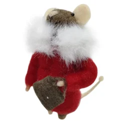 ORN WOOL MOUSE W/ COAT & BAG 4.5″ RED