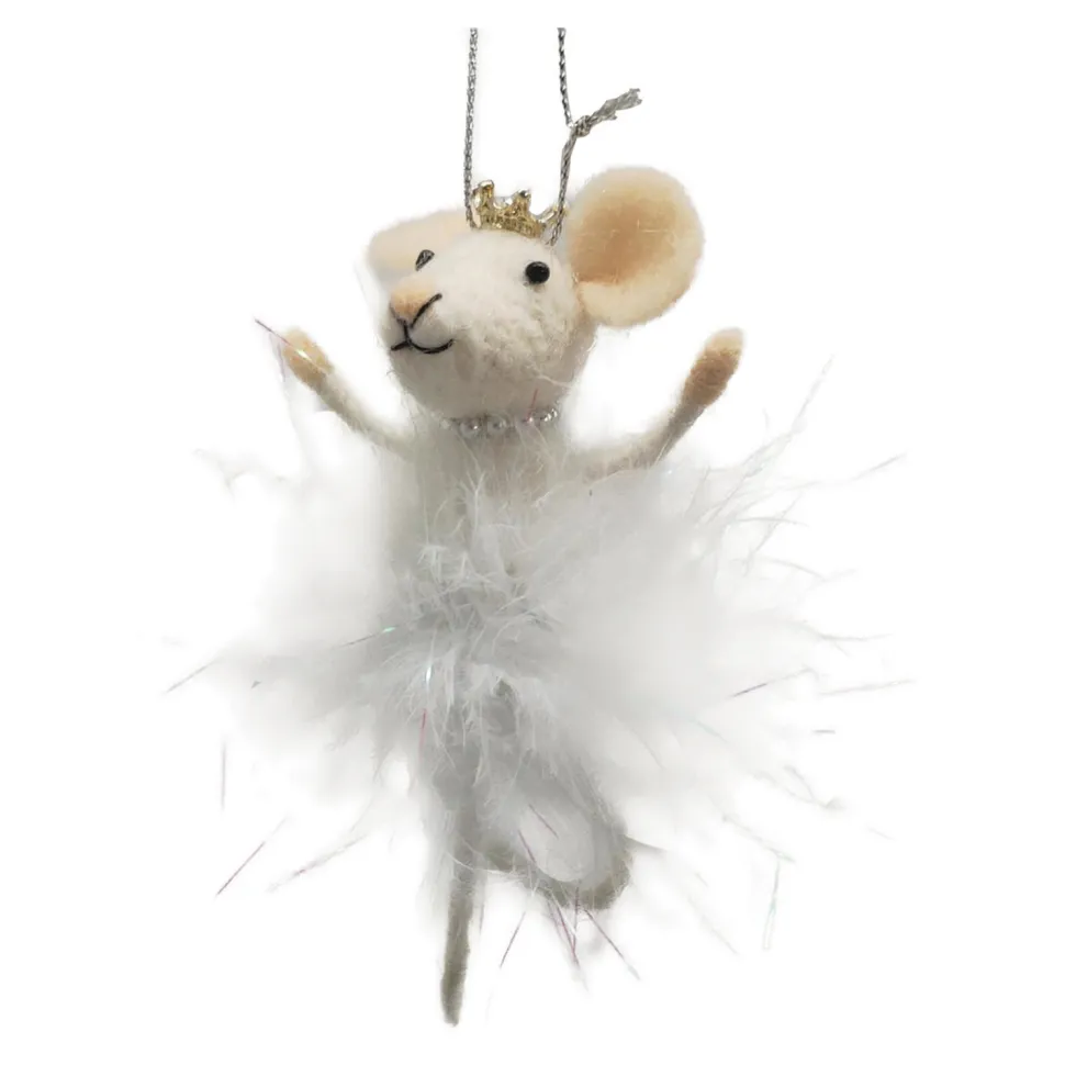 ORN WOOL MOUSE 3″X2″X5″ BALLERINA HANDS UP