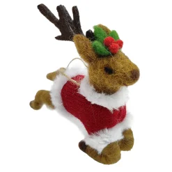 ORN WOOL REINDEER JUMPING 6″ RED/BROWN