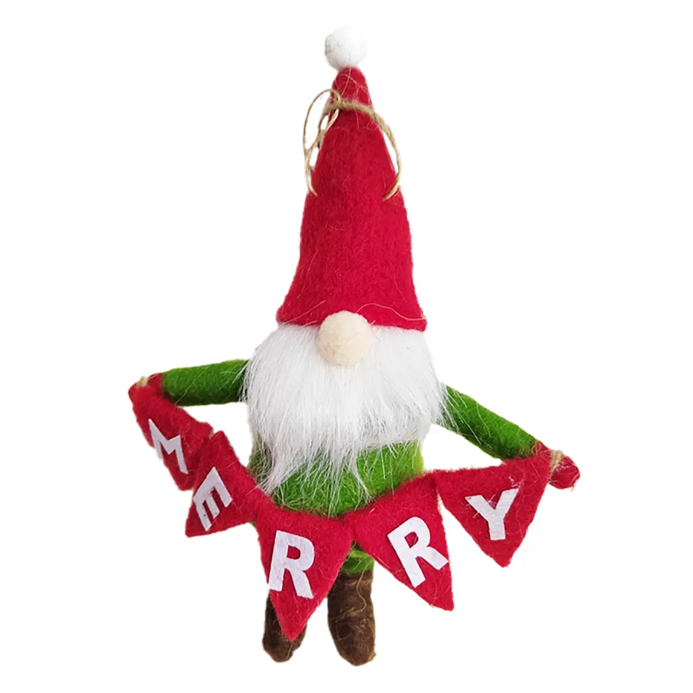 ORN WOOL SANTA 6.5″ W/ MERRY FLAG 6.5″