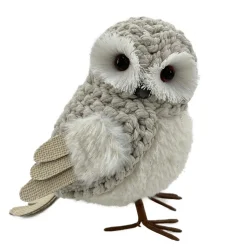 OWL BEIGE STANDING FABRIC KNIT 8.5″x8.5″ W/ BURLAP WINGS