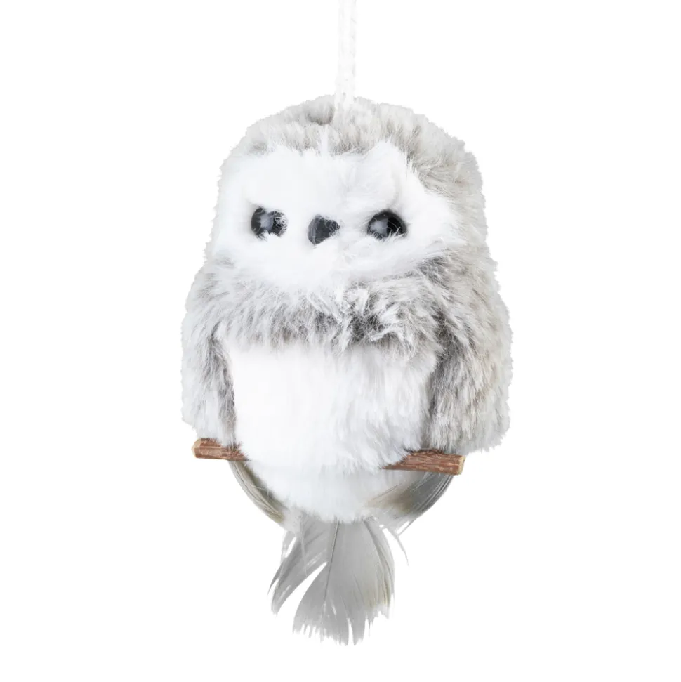 OWL GRAY WHITE 5″ FAUX FUR FLAT HANGING