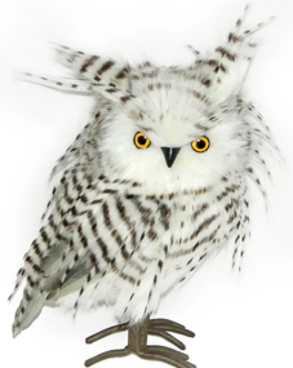 OWL GRAY/WHITE 8″ LONG HAIR STANDING