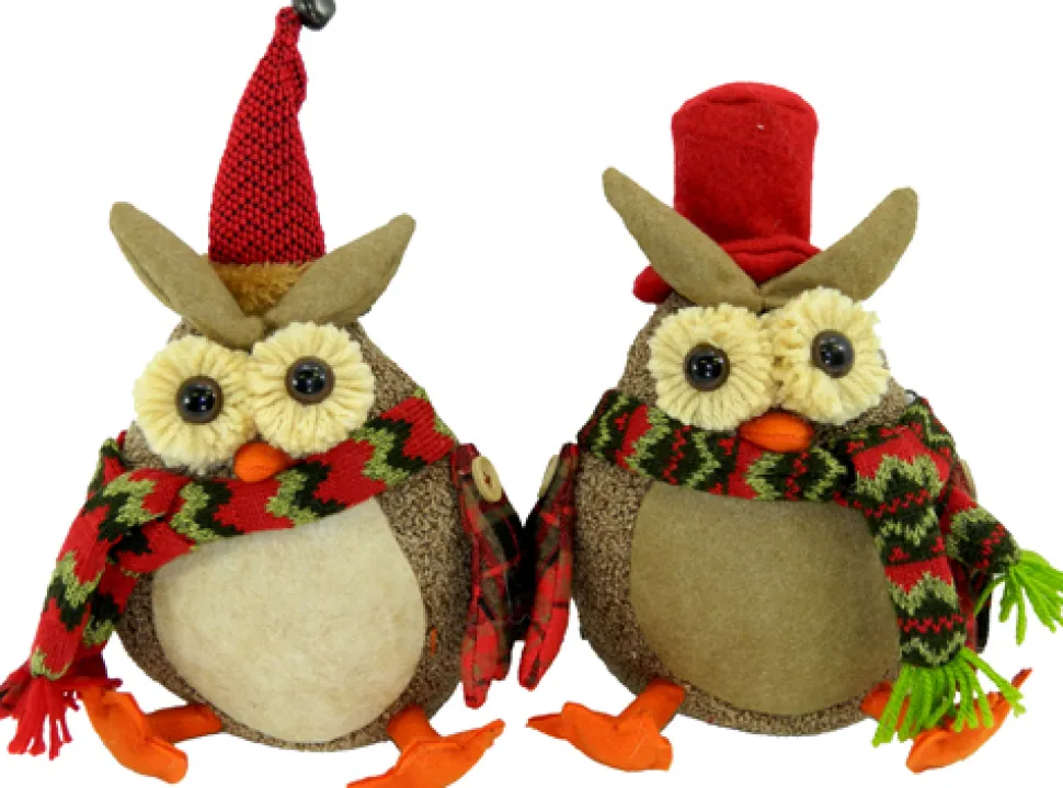 OWL PLUSH BROWN 9″ W/ RED HAT 2/S