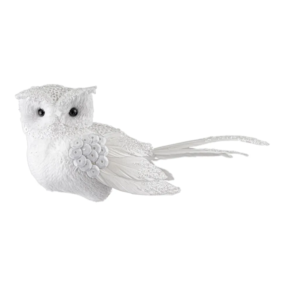 OWL WHITE 5.5″ W/ CLIP, GLITTER AND SEQUINS